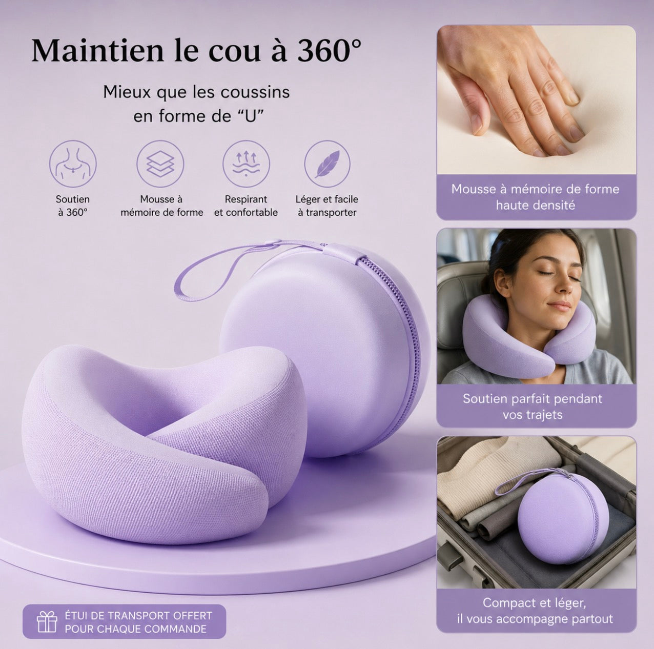 VENCIA™ Soft, Oreiller cervical en mousse à mémoire de forme pastel