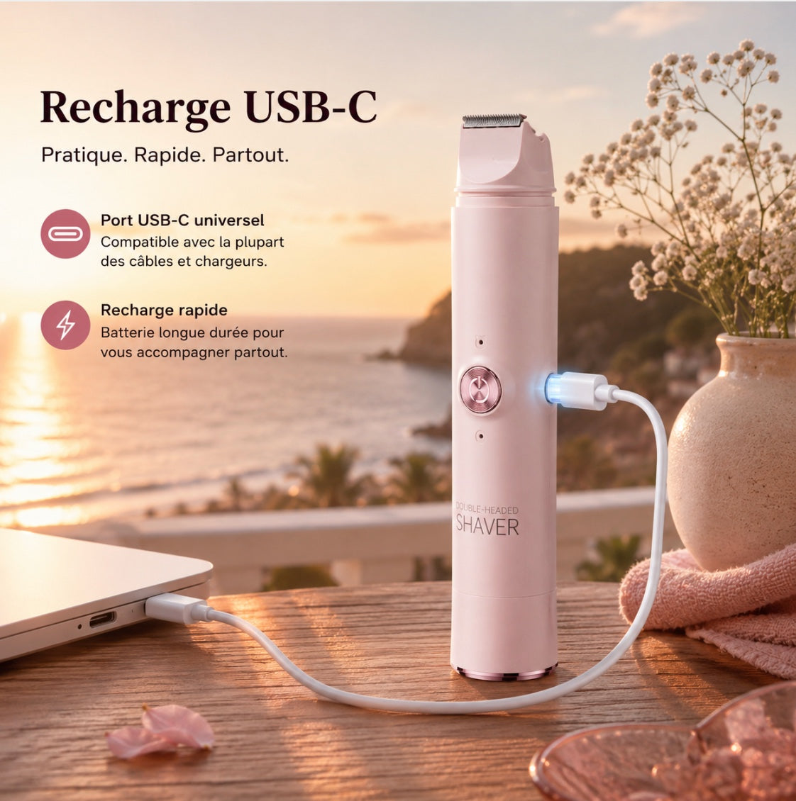 VENCIA™ shaver - 2 en 1 rasoir électrique femme sans fil, double tête, haute précision